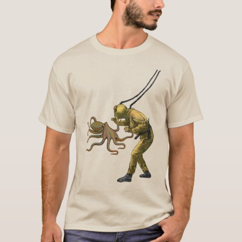 Octopus with a Vintage Diver Using a Diving Helmet T_Shirt
