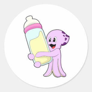 Octopus with Baby bottle Milk Classic Round Sticker