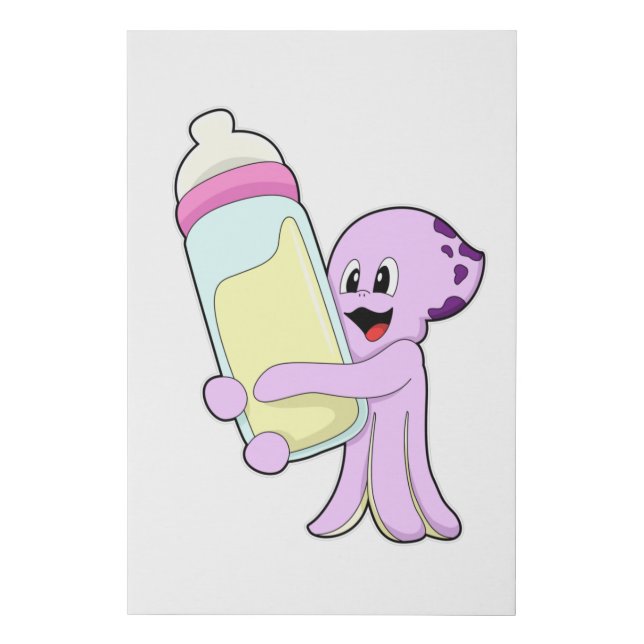 Octopus with Baby bottle Milk Faux Canvas Print (Front)