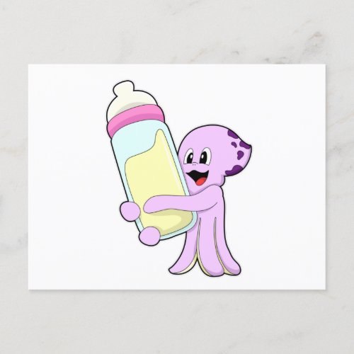 Octopus with Baby bottle Milk Postcard