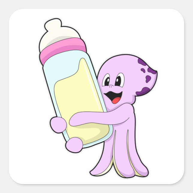 Octopus with Baby bottle Milk Square Sticker (Front)
