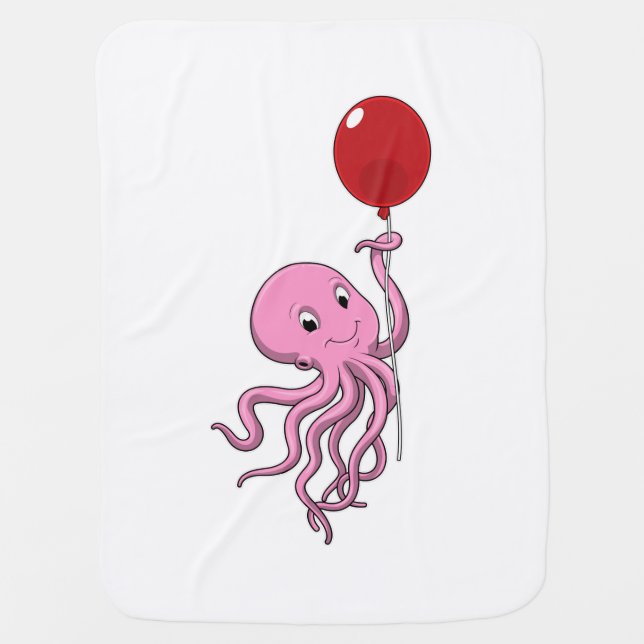 Octopus with Balloon Baby Blanket (Front)