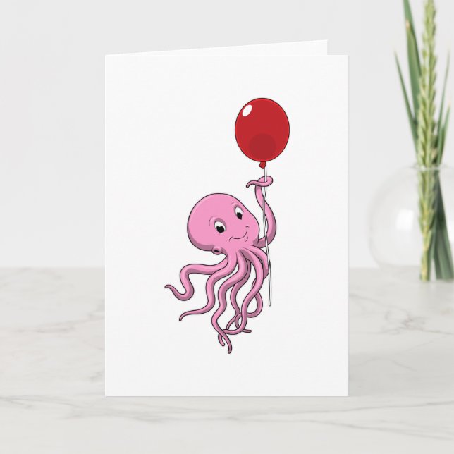 Octopus with Balloon Card (Front)