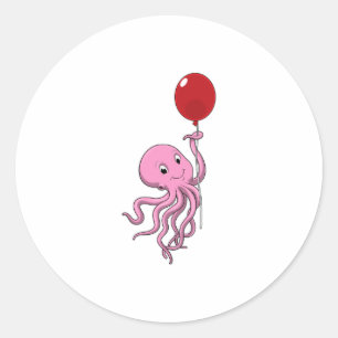 Octopus with Balloon Classic Round Sticker