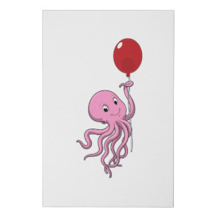 Octopus with Balloon Faux Canvas Print