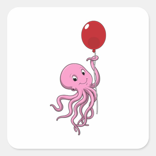 Octopus with Balloon Square Sticker (Front)