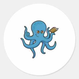 Octopus with Book Classic Round Sticker