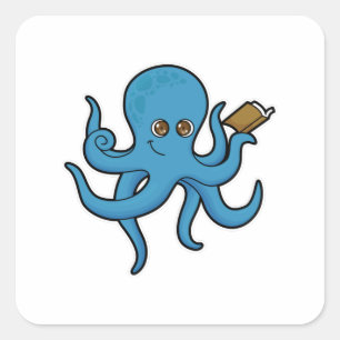 Octopus with Book Square Sticker