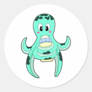 Octopus with Bottle of Milk Classic Round Sticker