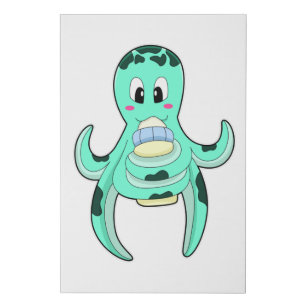 Octopus with Bottle of Milk Faux Canvas Print