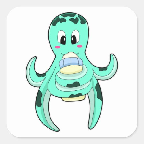 Octopus with Bottle of Milk Square Sticker