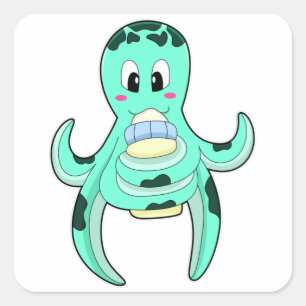Octopus with Bottle of Milk Square Sticker