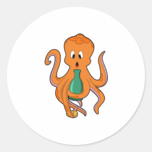 Octopus with Bottle.PNG Classic Round Sticker