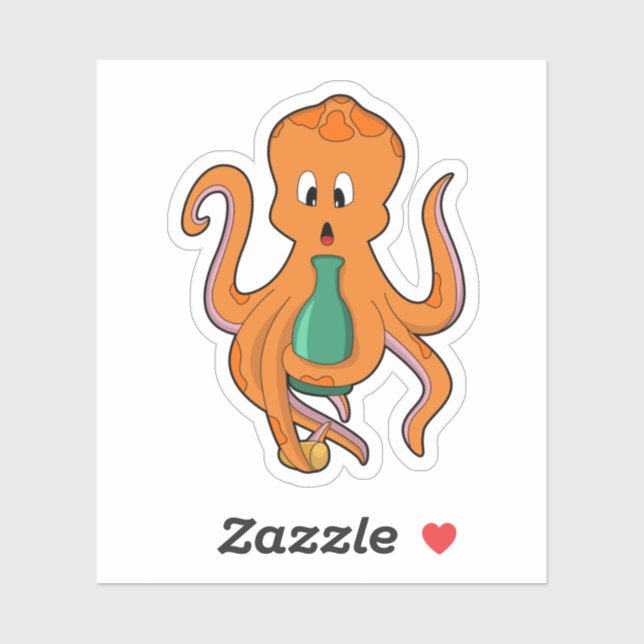 Octopus with Bottle.PNG Sticker (Sheet)