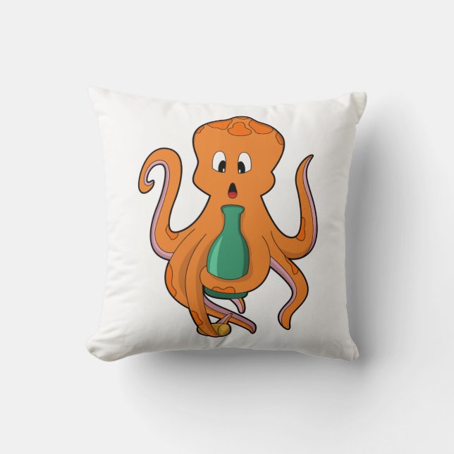 Octopus with Bottle.PNG Throw Pillow (Front)