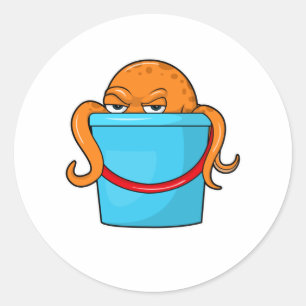 Octopus with Bucket Classic Round Sticker