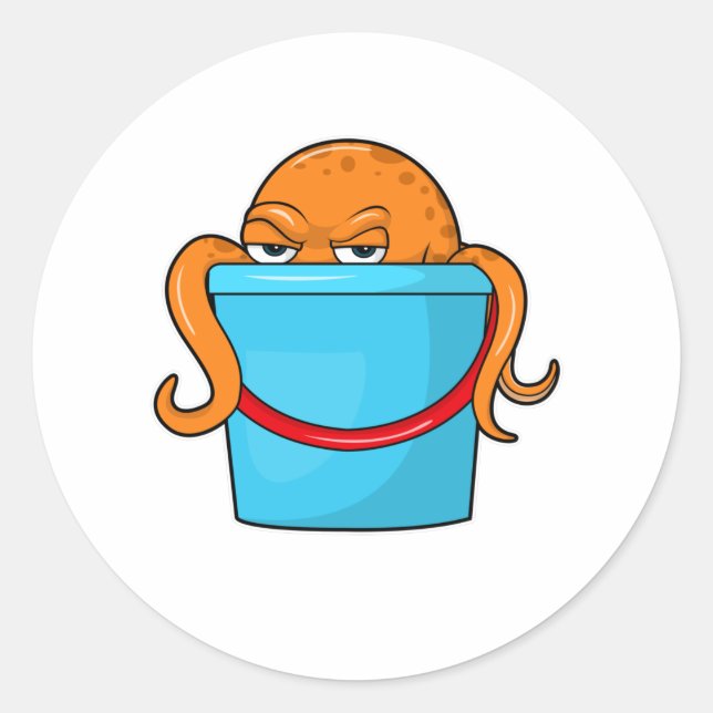 Octopus with Bucket Classic Round Sticker (Front)