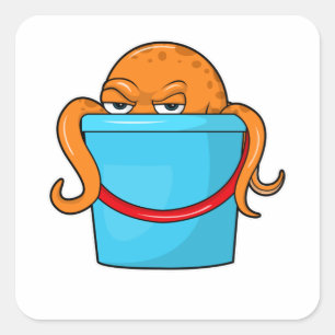 Octopus with Bucket Square Sticker
