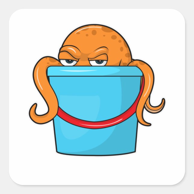 Octopus with Bucket Square Sticker (Front)