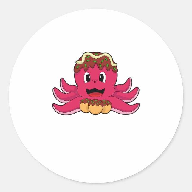 Octopus with Cake Classic Round Sticker (Front)