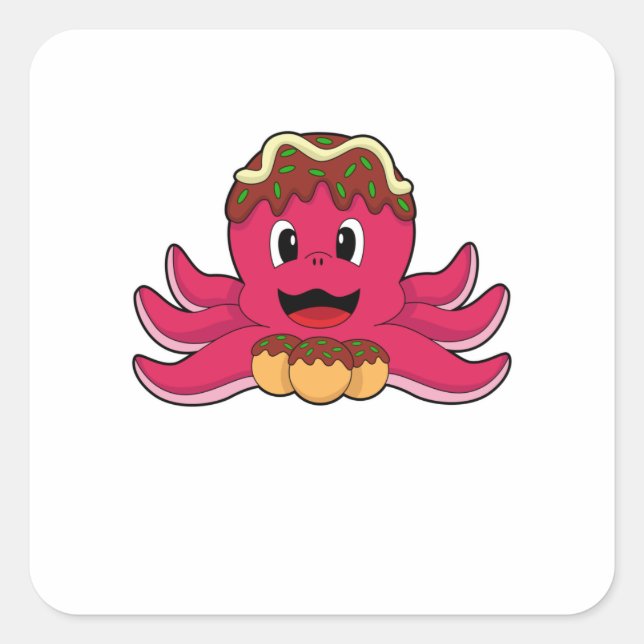 Octopus with Cake Square Sticker (Front)