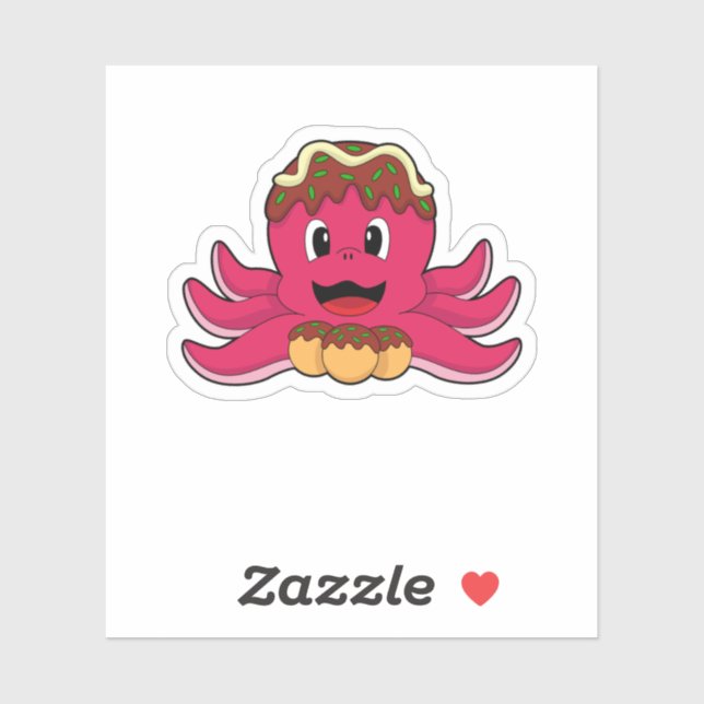 Octopus with Cake Sticker (Sheet)