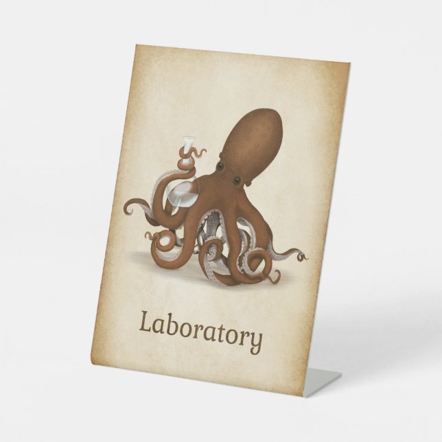 Octopus With Chemistry Flask Science Laboratory Pedestal Sign (Front)