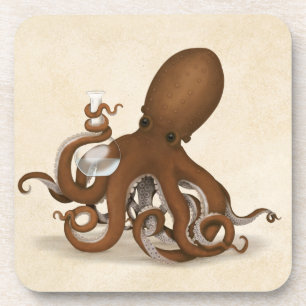 Octopus With Chemistry Flask Steampunk Nautical Beverage Coaster