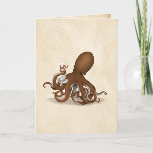 Octopus With Chemistry Flask Vintage Parchment Thank You Card