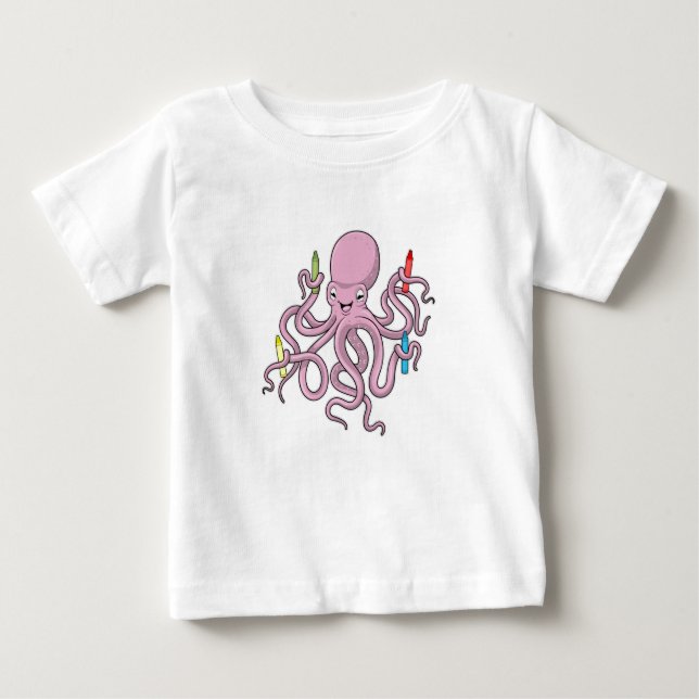 Octopus with Crayon Baby T-Shirt (Front)