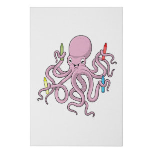Octopus with Crayon Faux Canvas Print