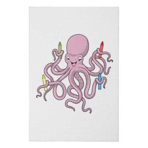 Octopus with Crayon Faux Canvas Print