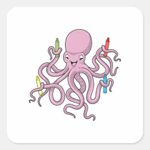 Octopus with Crayon Square Sticker