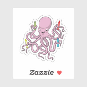 Octopus with Crayon Sticker