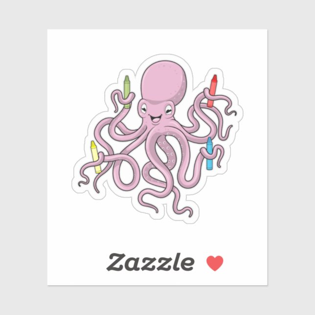 Octopus with Crayon Sticker (Sheet)