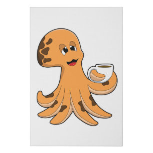 Octopus with Cup of Coffee Faux Canvas Print
