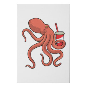 Octopus with Drink Faux Canvas Print