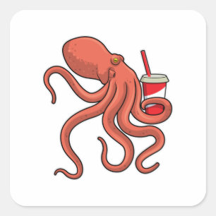 Octopus with Drink Square Sticker