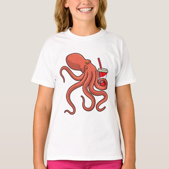 Octopus with Drink T-Shirt (Front)