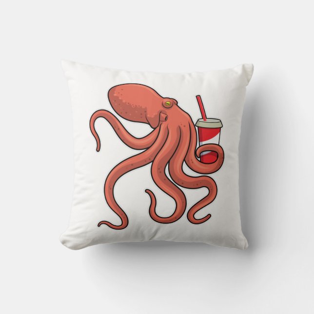 Octopus with Drink Throw Pillow (Front)
