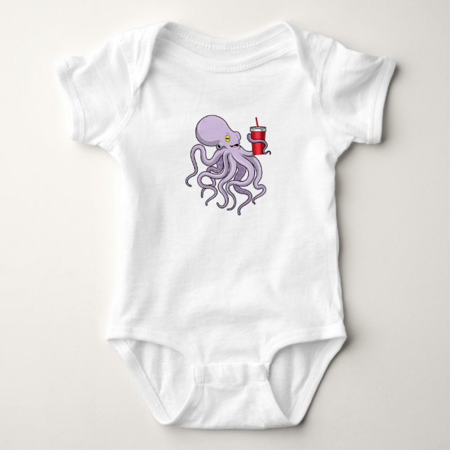 Octopus with Drinking mug Baby Bodysuit (Front)