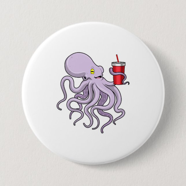 Octopus with Drinking mug Button (Front)