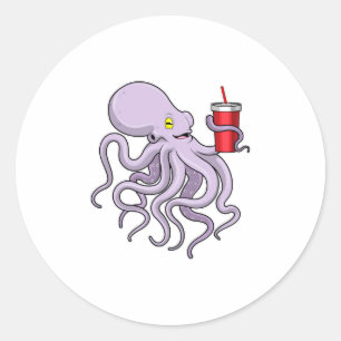 Octopus with Drinking mug Classic Round Sticker