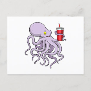 Octopus with Drinking mug Postcard
