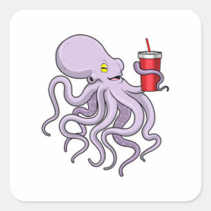 Octopus with Drinking mug Square Sticker
