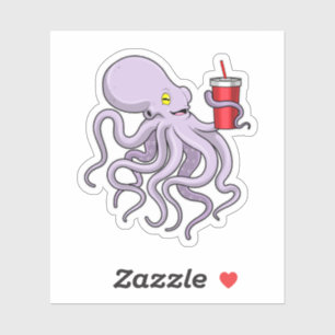 Octopus with Drinking mug Sticker