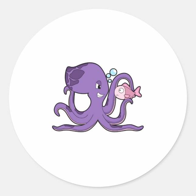 Octopus with Fish.PNG Classic Round Sticker (Front)