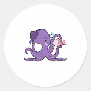 Octopus with Fish.PNG Classic Round Sticker