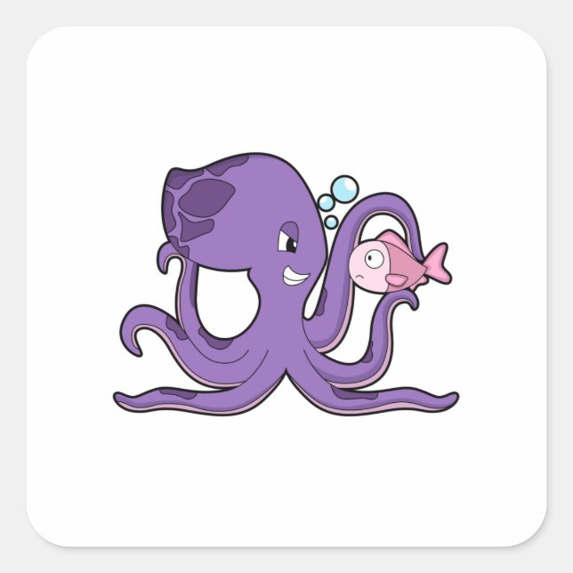 Octopus with Fish.PNG Square Sticker (Front)