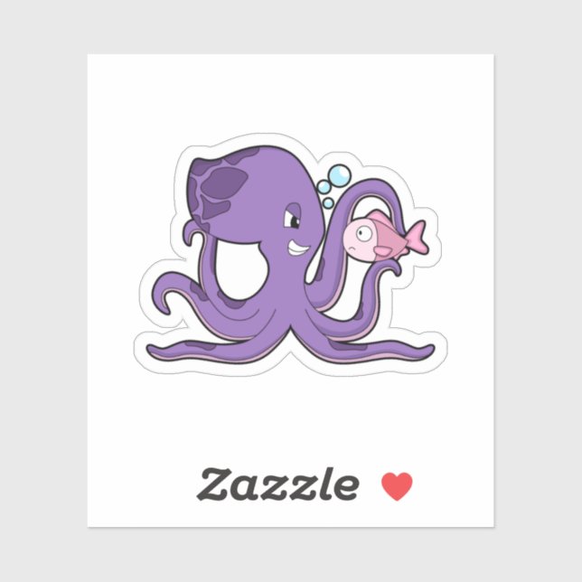 Octopus with Fish.PNG Sticker (Sheet)